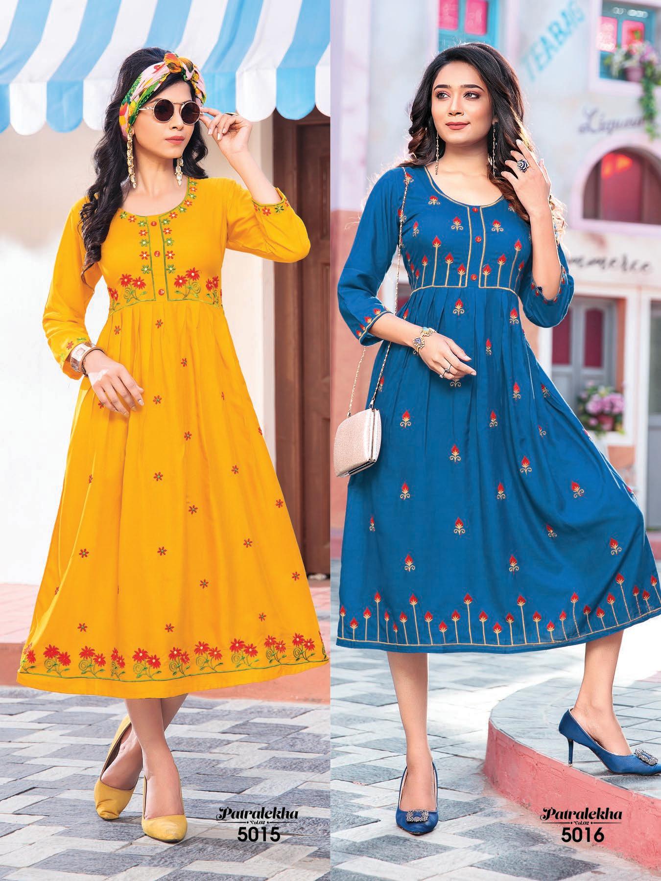 Patralekha 2 Latest Fancy Designer Rayon Embroidery Work Designer Festive Wear Kurti Collection
