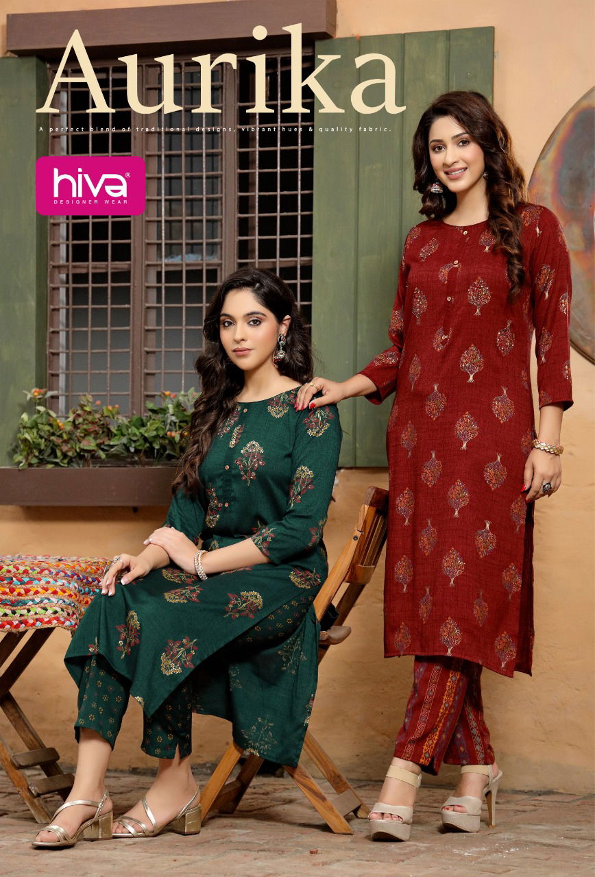 Hiva Aurika Latest Fancy Wear Rayon Designer Kurti With Bottom Collection