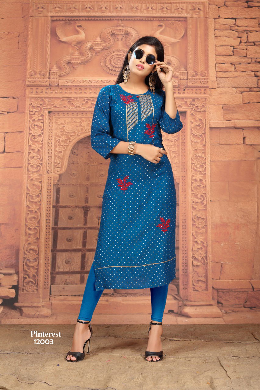 Pinterest Rayon Gold Buti with Embroider Designer Long Kurti Collection