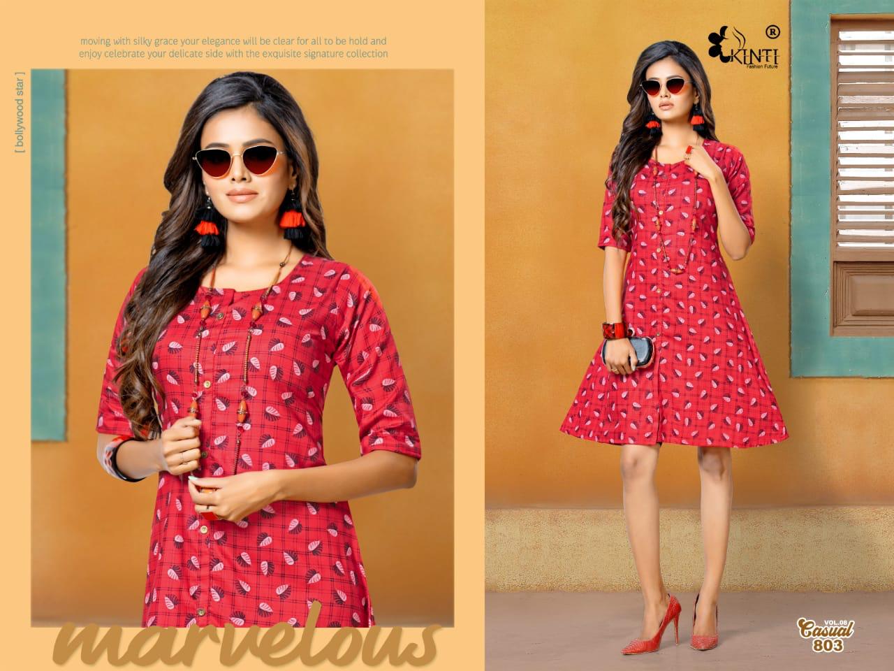 Kinti Casual 8 Latest fancy Designer Regular Wear Pocket Rayon Printed Kurtis Collection

