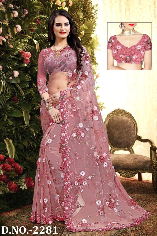 Naree Heavy Resham And Embroidery Work Beautiful Border And Flower