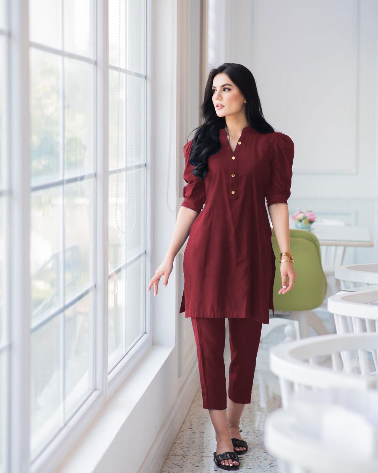 2015 Party Wear Cotton Slub Short Kurti With Bottom Catalog