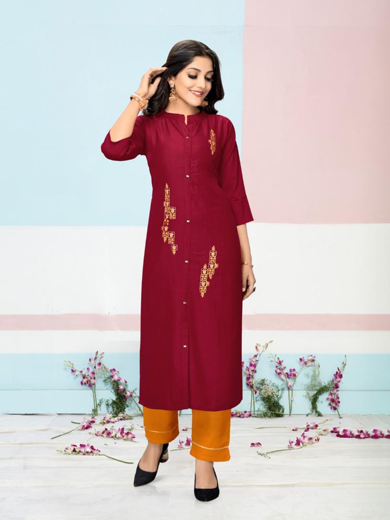 C9 Zenith Latest Festive wear Heavy Finest Quality Of Chinon Silk  Embroidery Kurti With Cotton Bottom Collection
