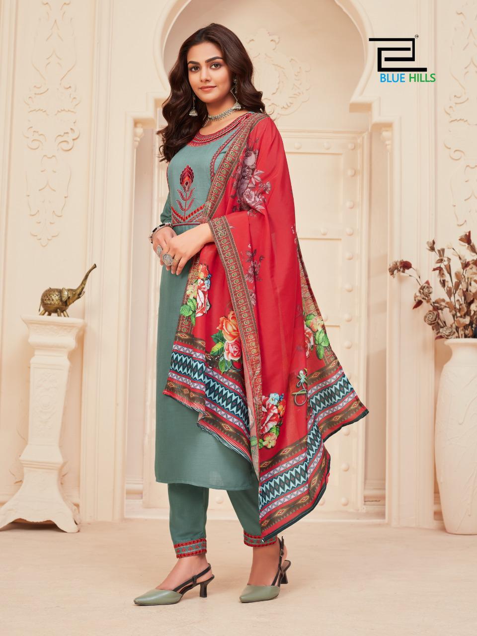 Blue Hills Dupatta Queen 1 Latest Designer Fancy Festive Wear Rayon Embroidery Work And Silai Pattern Readymade Collection
