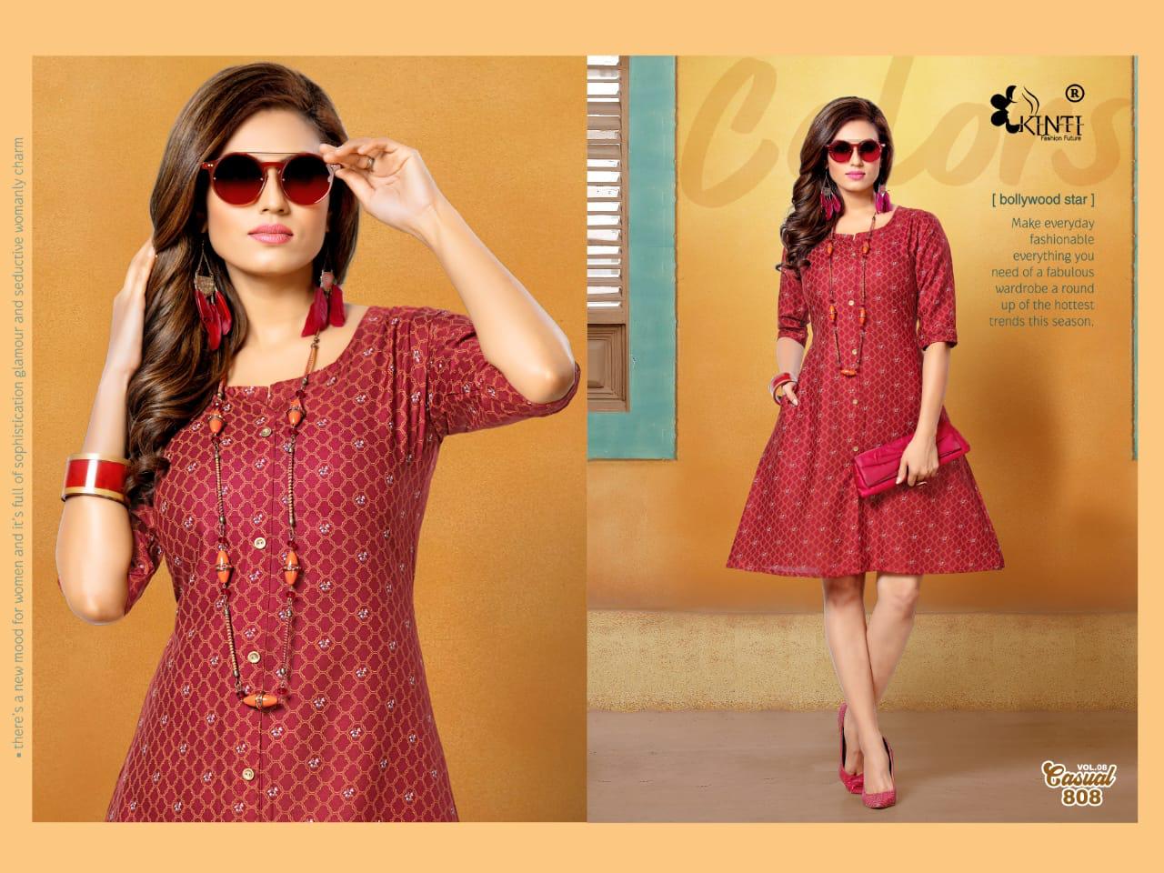 Kinti Casual 8 Latest fancy Designer Regular Wear Pocket Rayon Printed Kurtis Collection
