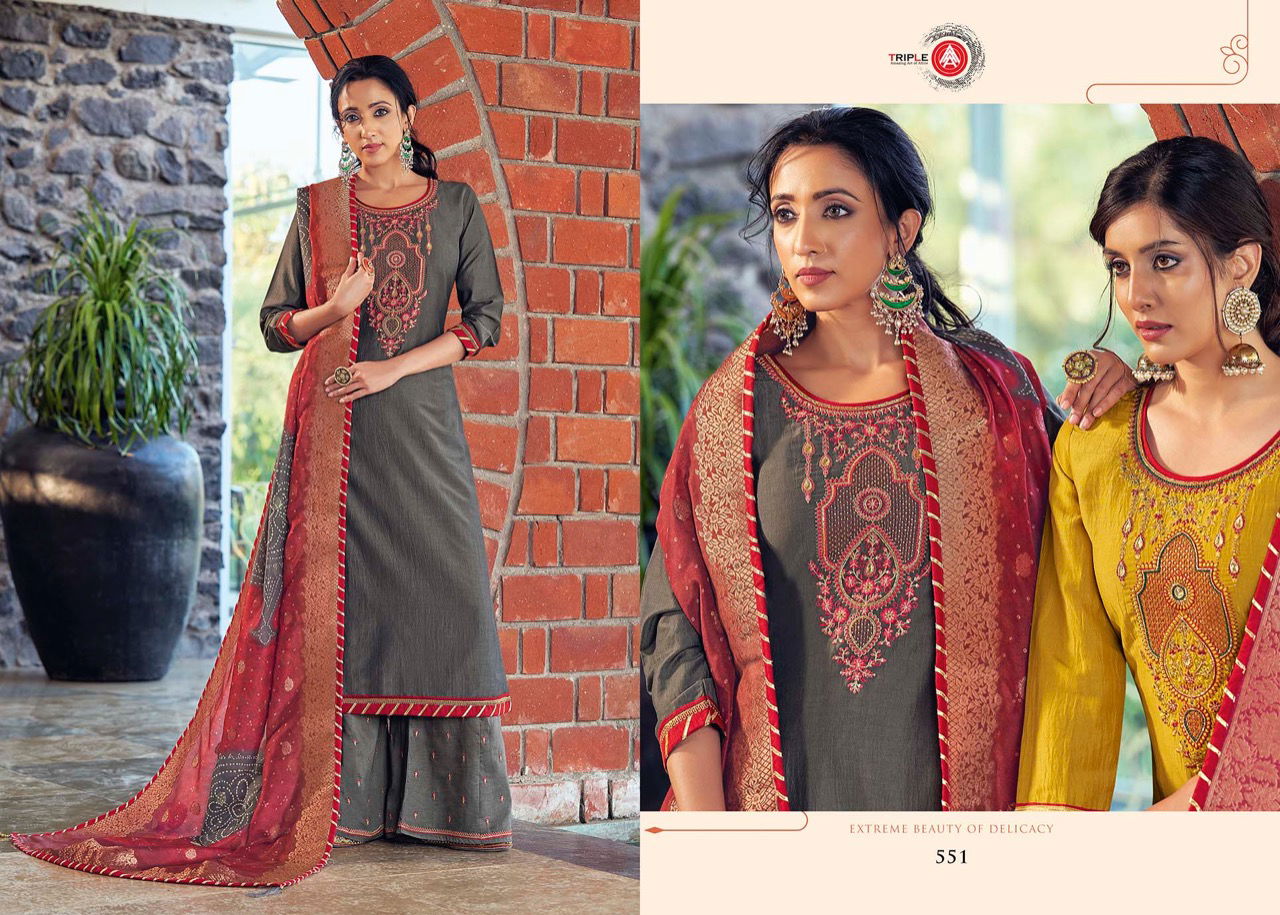 Triple Aaa Khwahish 3 Latest Fancy Designer Regular Casual Wear prampara silk with khatli work neck Dress Material Collection
