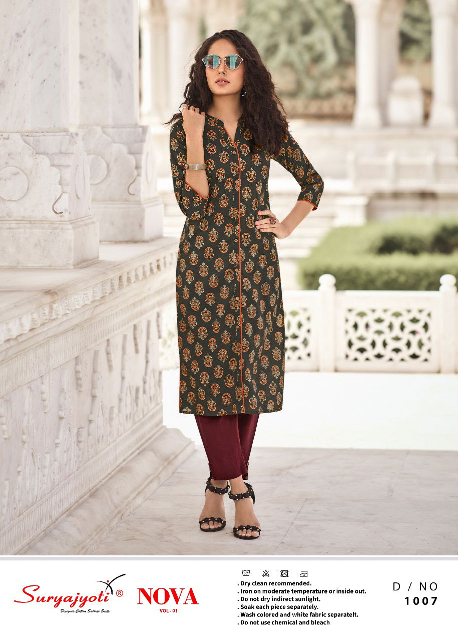 Suryajyoti Nova 1 Latest Fancy Designer Regular Casual Wear Lawn Cotton Printed Kurti Collection
