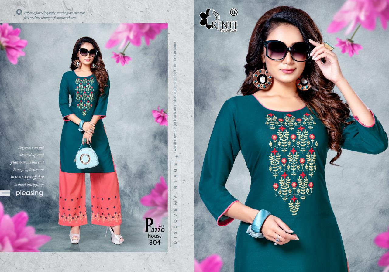 Kinti Plazo House 8 Ethnic Wear Rayon Kurtis With Bottom Collection
