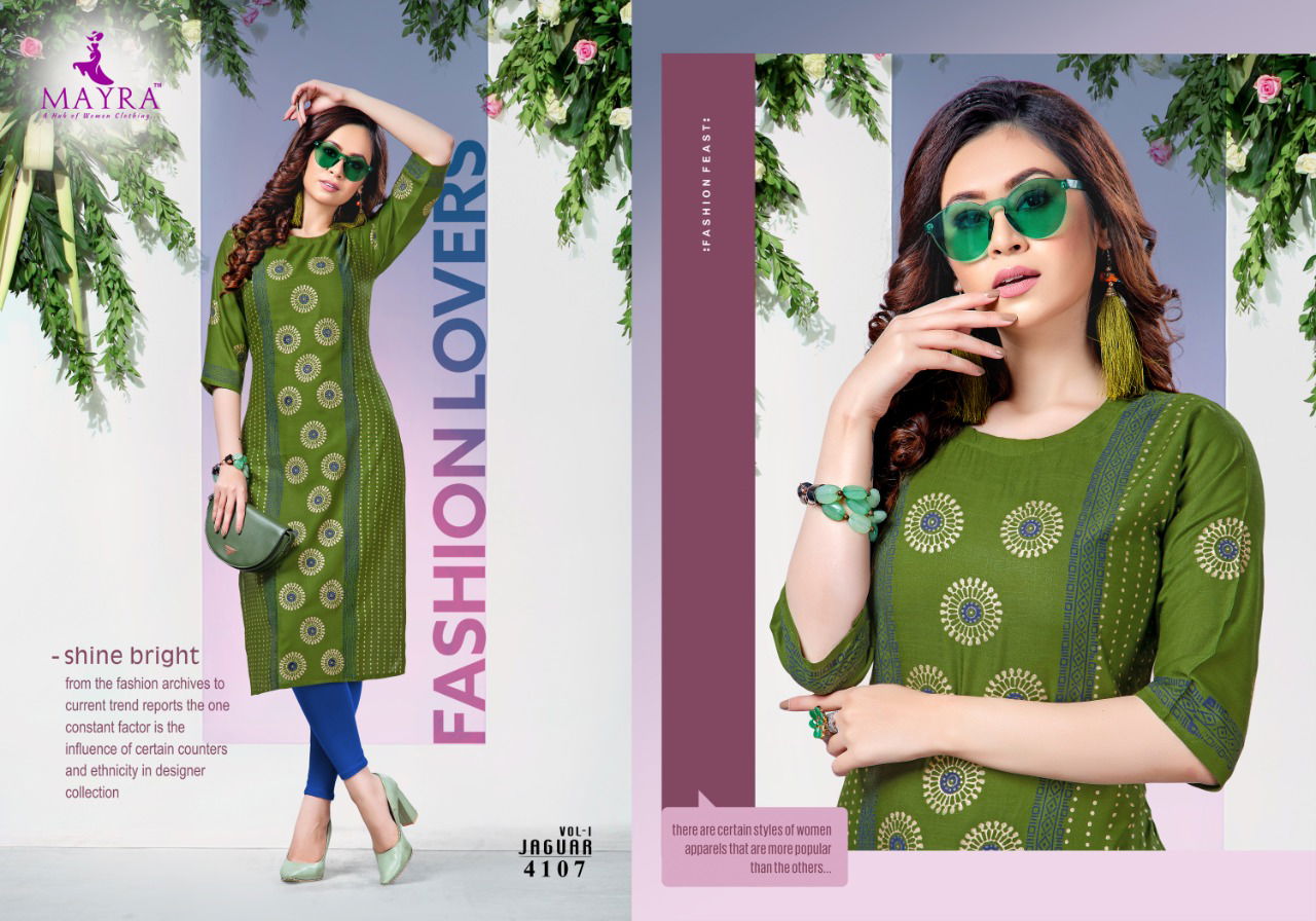 Mayra Jaguar 1 Latest Fancy Designer Casual Regular Wear Printed Designer Rayon Kurtis Collection
