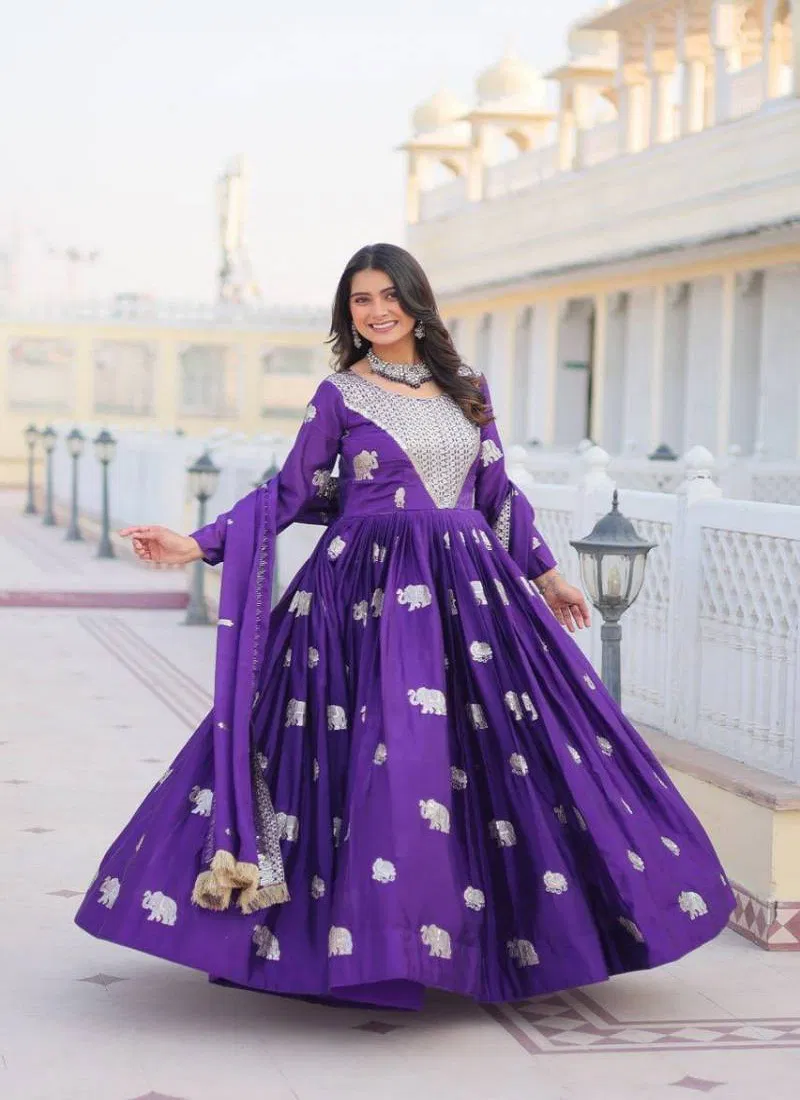 Sn 2399 Beautiful Chinon Gown With Dupatta Wholesale Clothing Distributors In India