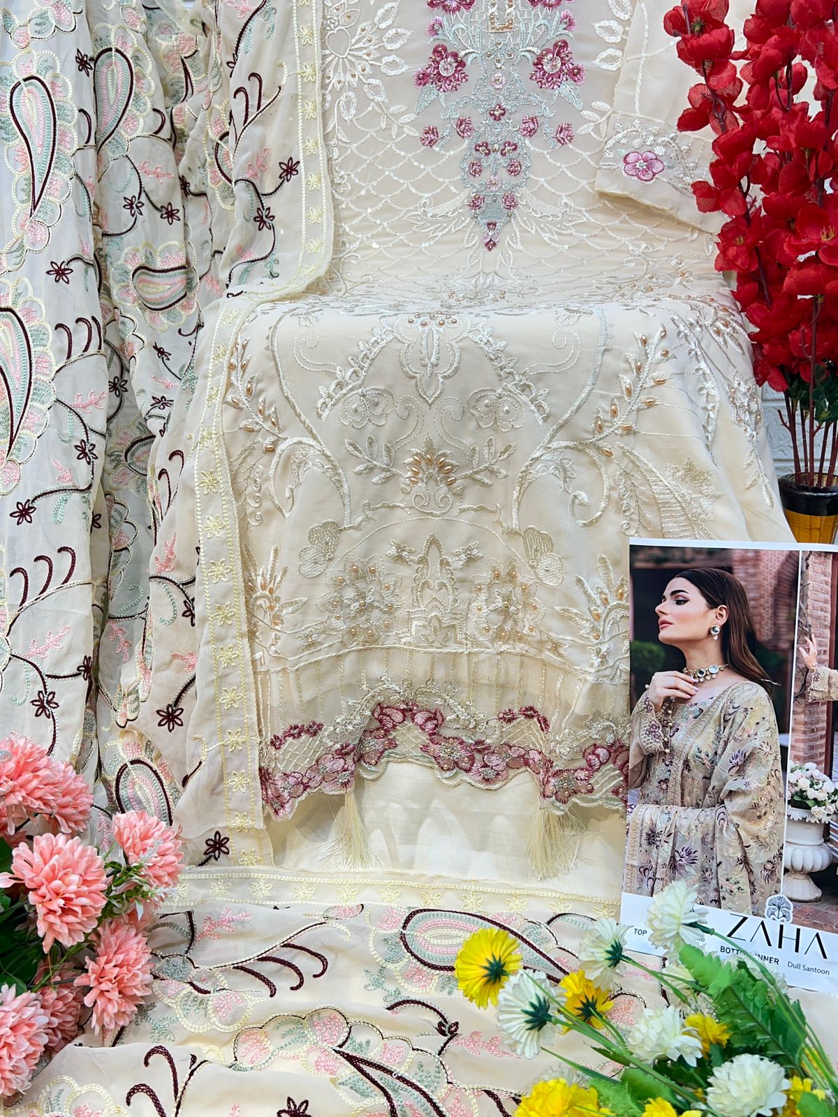 10275 Zaha Embroidered Georgette Pakistani Suits Wholesale Market In Surat
