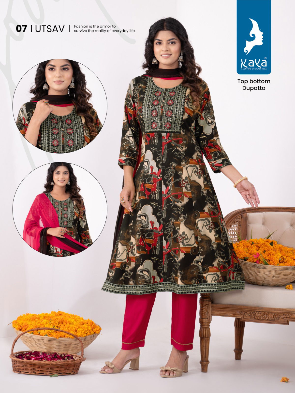 Utsav By Kaya Rayon Printed Kurti With Bottom Dupatta Catalog