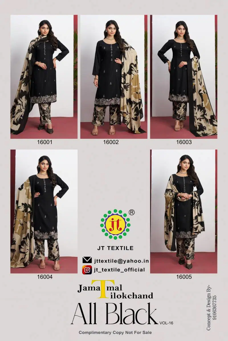 All Black Vol 16 By Jt Rayon Embroidered Dress Material Wholesale Shop In Surat