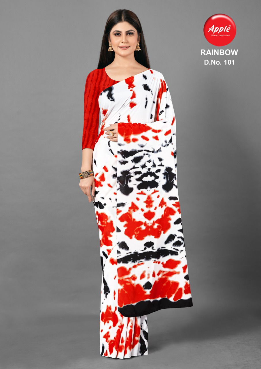Apple Rainbow Fancy Designer Latest Regular Causal Wear Printed Crepe Sarees Collection
