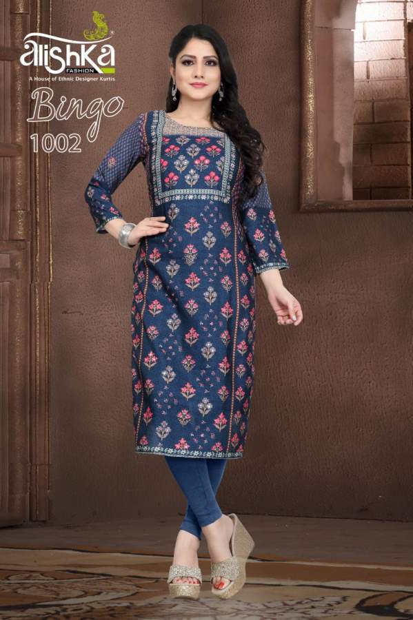 Alishka Bingo Latest Designer Tusser Silk With Inner Digital Print And Handwork Long Kurti Collection 