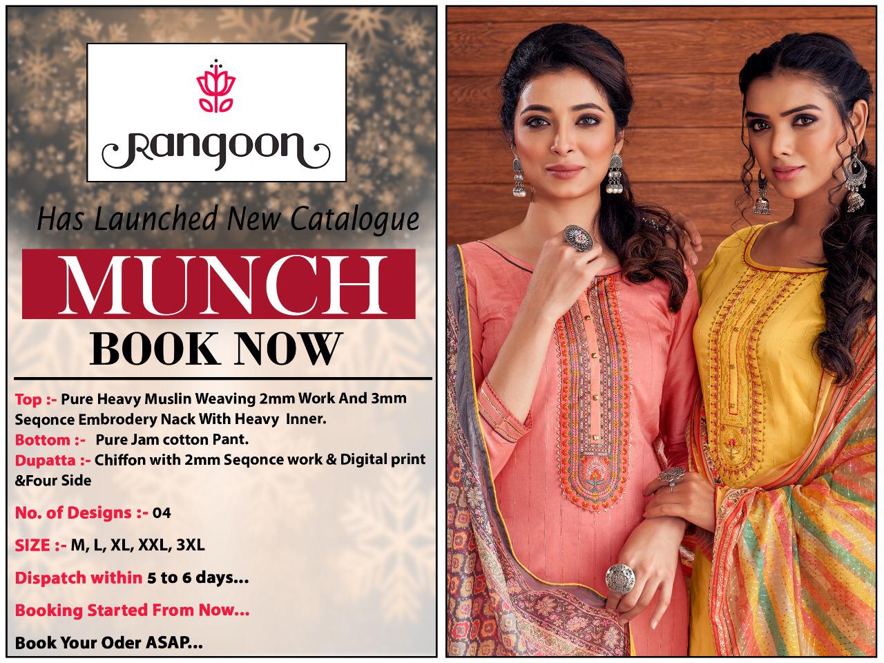 Rangoon Munch Ethnic Wear Printed Heavy Maslin Weaving Ready Made Dress Collection

