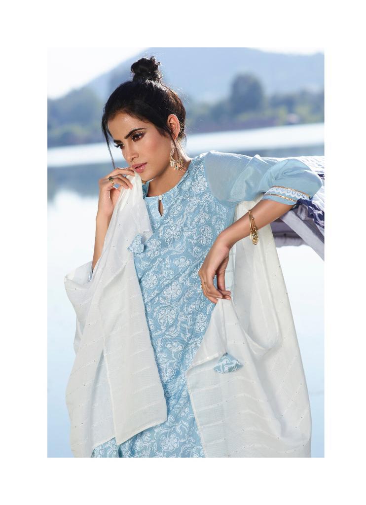 Four Gems-2 Viscose Silk With Lucknowi Style Prints Attached With Lace And Other Trims Salwar Suit Collection