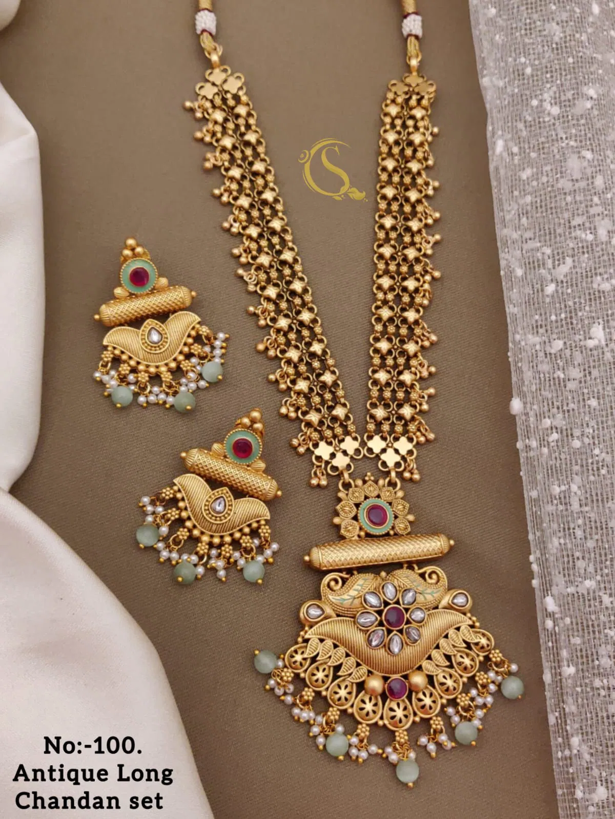 Accessories Golden Antique Long Chandan Set Catalog
