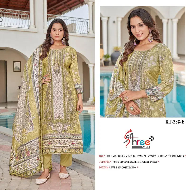 Kt 233 By Shree Viscose Maslin Digital Printed Wholesale Salwar Suits In India