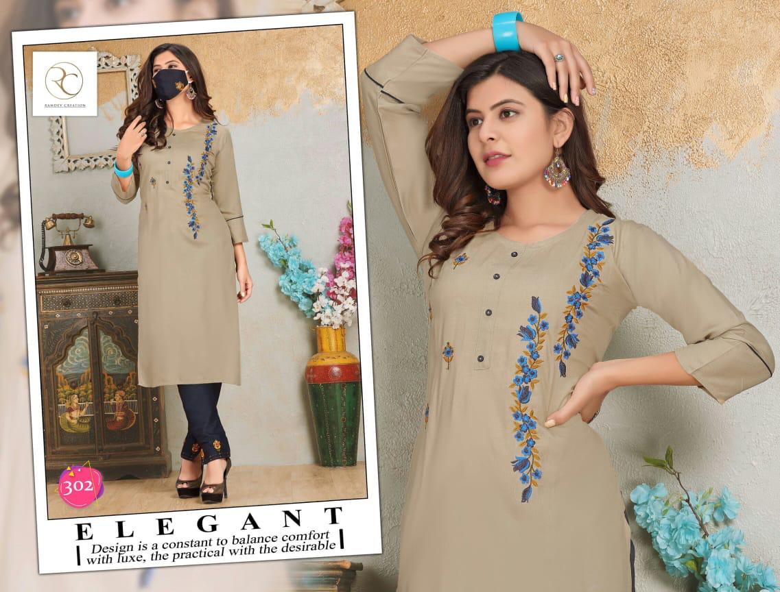 Rc Lichi 2 Latest Designer Straight Neck Mirror Embroidery Work Style Kurti With Bottom Collection