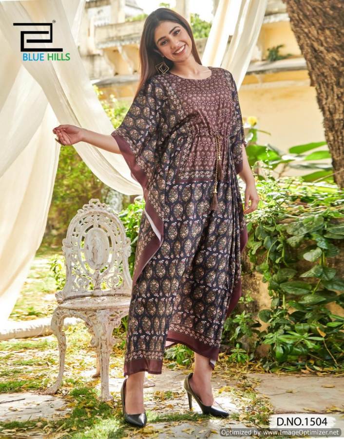 Blue Hills Stare 15 Party Wear Designer Crepe Silk  Printed Kaftan Kurti Collection