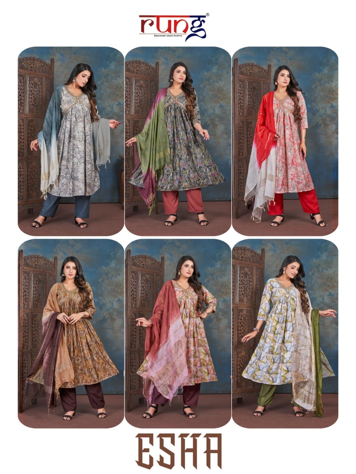 Esha By Rung Alia Cut Kurti With Bottom Dupatta Wholesale Shop In Surat