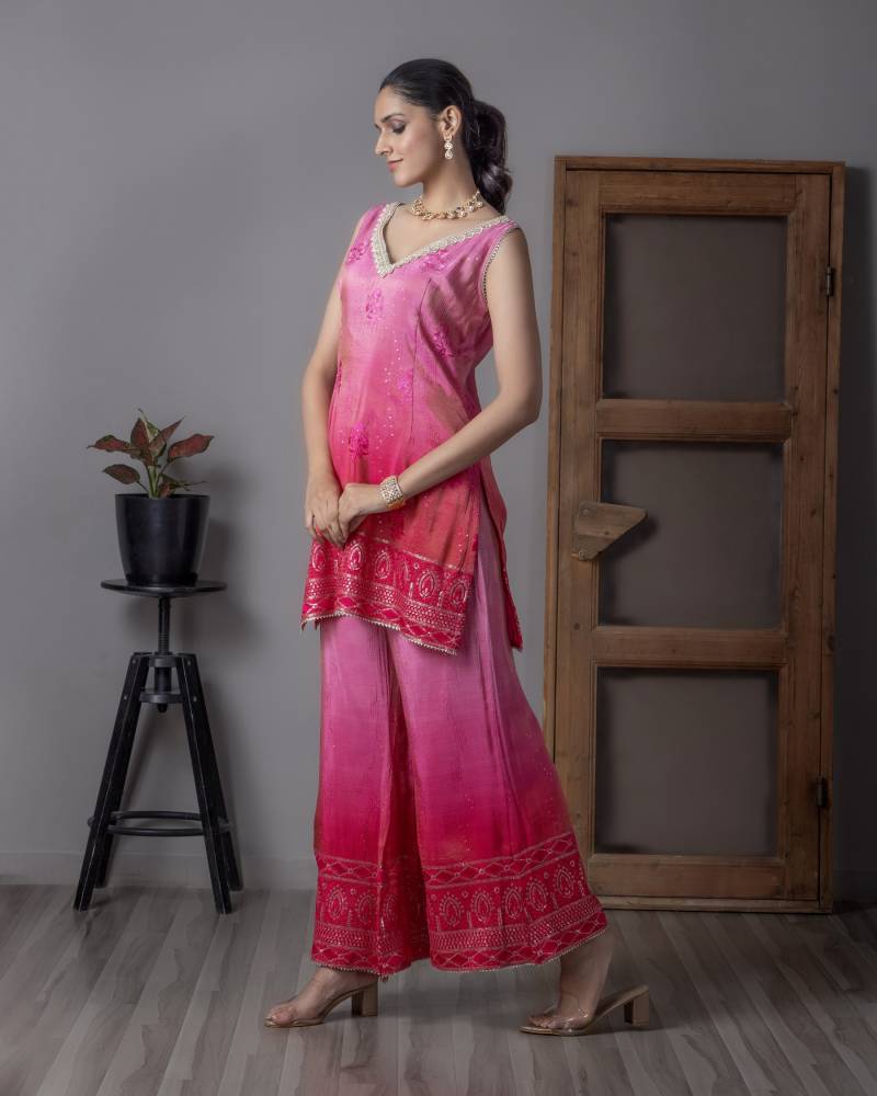 Tcs 112 Dark Pink Viscose Shaded Pink Designer Readymade Suit Wholesale Online