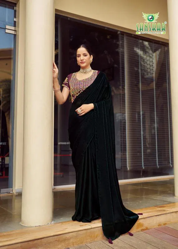 New Arrival By Sanskar Simar Chiffon With Contrast Embroidery Saree Wholesale In India