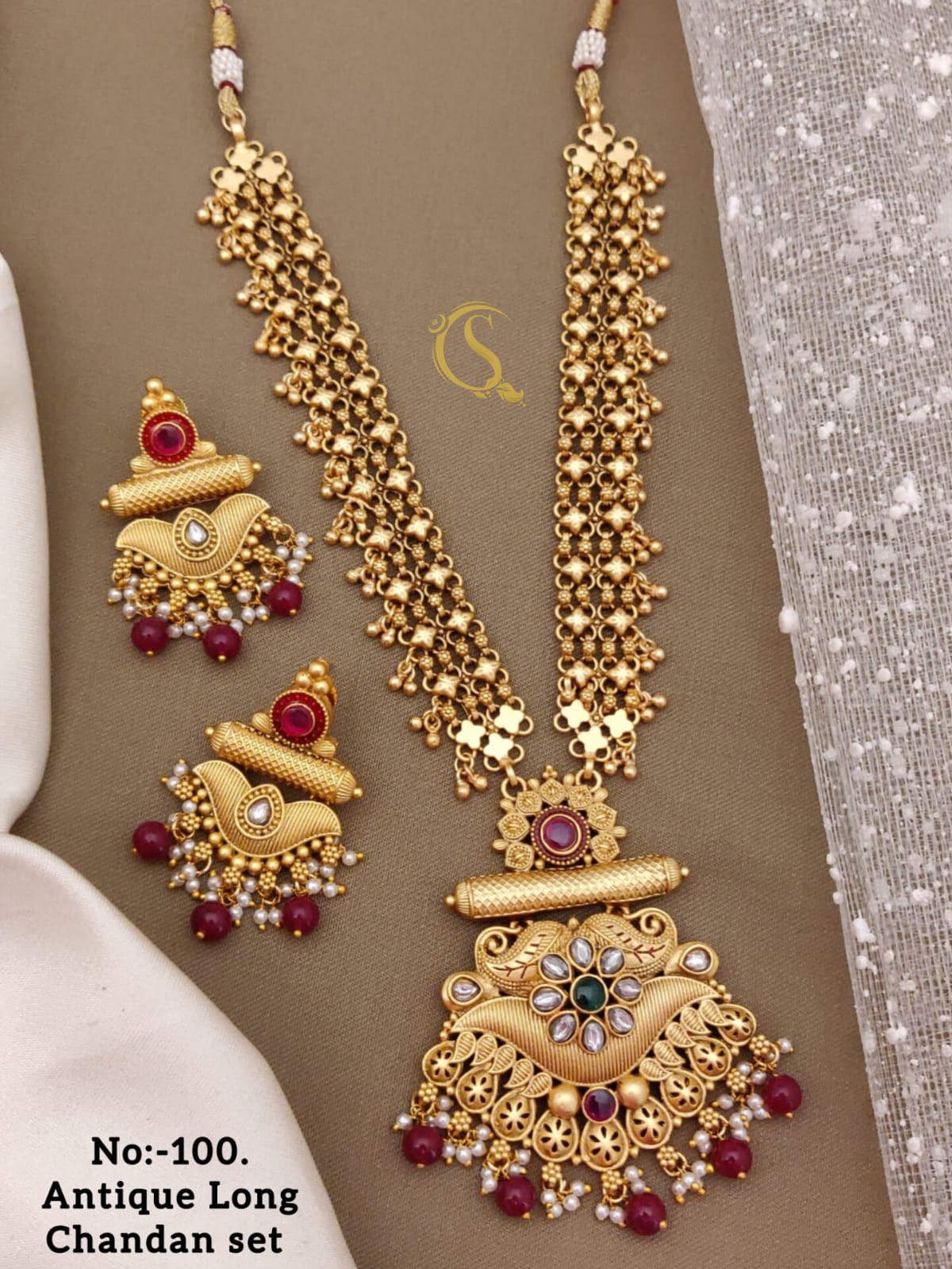 Accessories Golden Antique Long Chandan Set Catalog