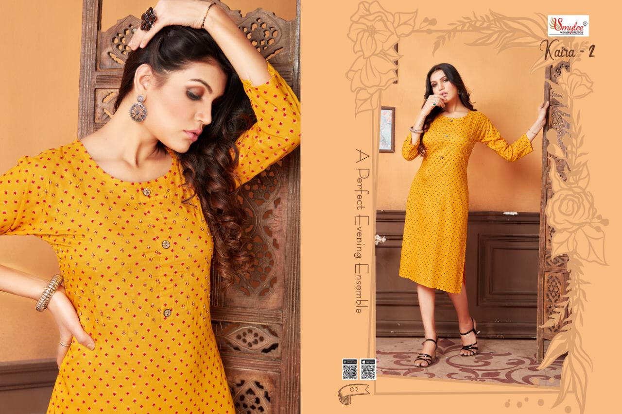 Smylee Kaira 2 Latest Fancy Casual Regular Wear Rayon Printed Kurtis Collection
