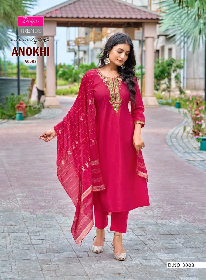 Diya By Anokhi Vol 3 trends Roman Silk Kurti Bottom With Dupatta Wholesale Clothing Suppliers In India