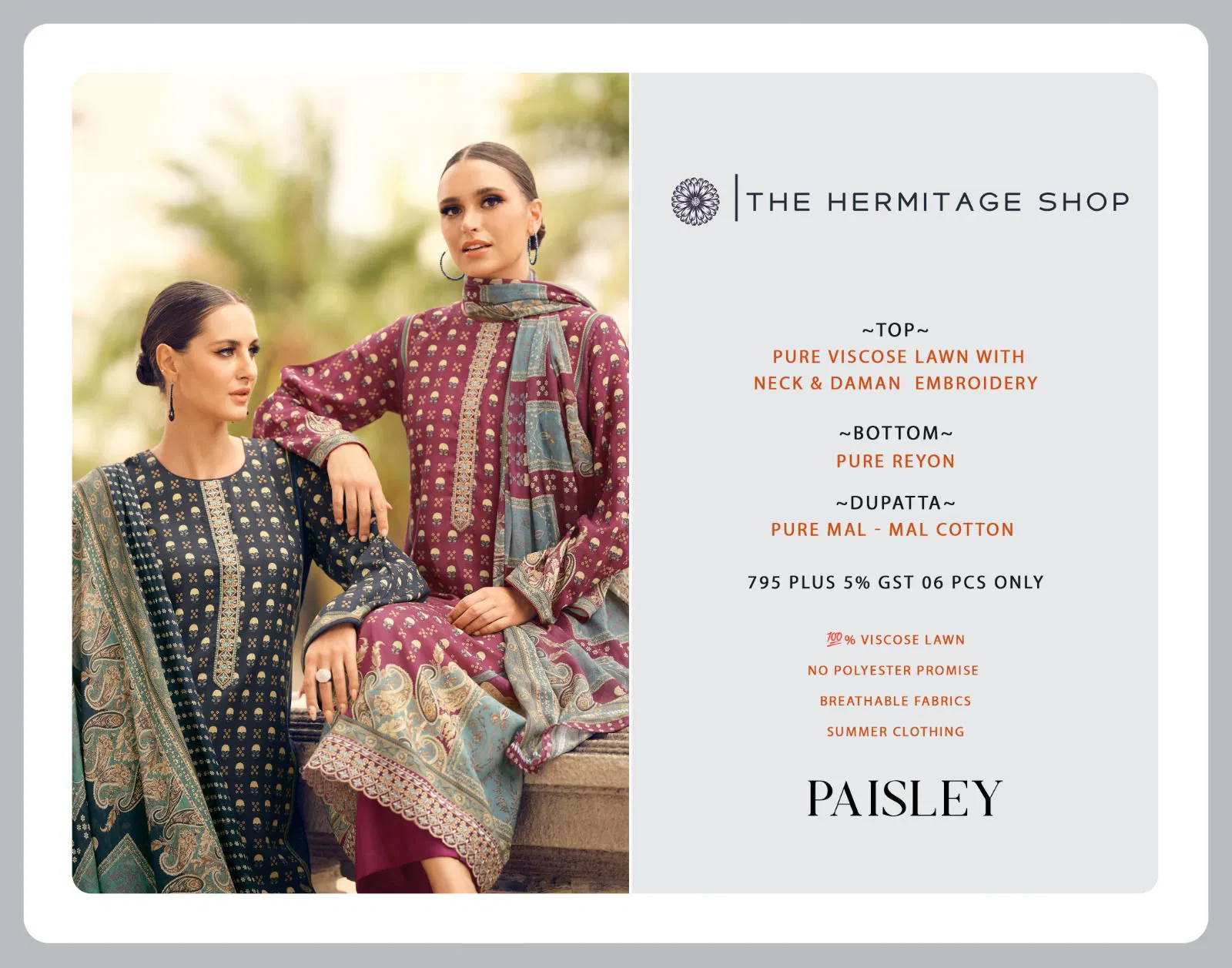 Paisely By The Hermitage Shop Viscose Lawn Dress Material Wholesale Market