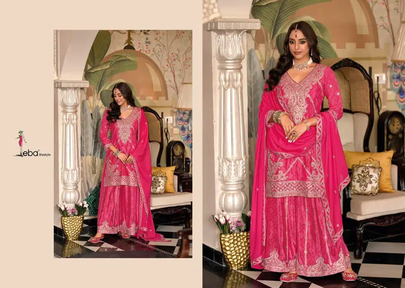 Sangam by Eba Chinon Printed Embroidered Readymade Suits Exporters In India