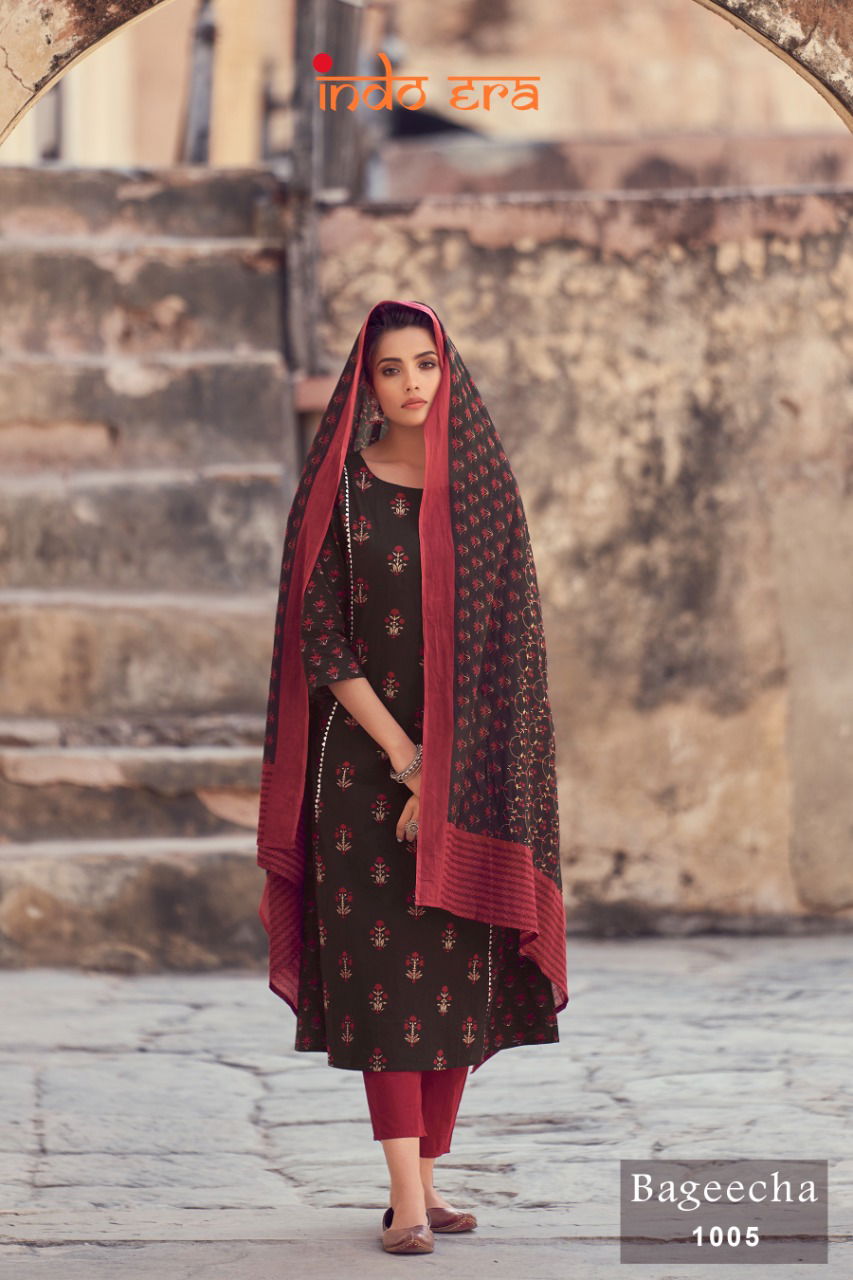 Indo Era Bageecha Cotton Printed Ethnic Wear Ready Made Salwar Suit Collection