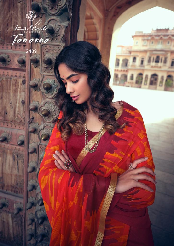 Kashvi Tamanna Silk Latest Fancy Designer Casual Wear Printed Weightless With Border Saree Collection

