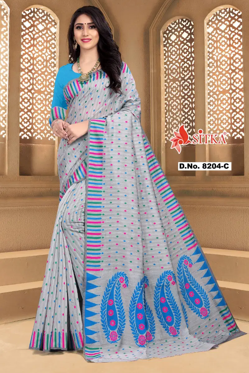 Naira 8204 Casual Daily Wear Fancy Look Poly Cotton Saree With Blouse Collection
