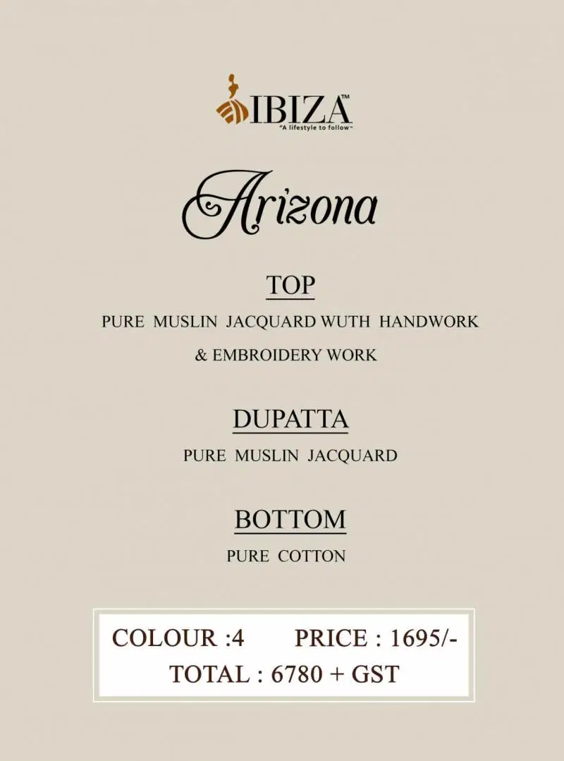 Arizona By Ibiza Muslin Jacquard Embroidered Salwar Kameez Wholesale In India