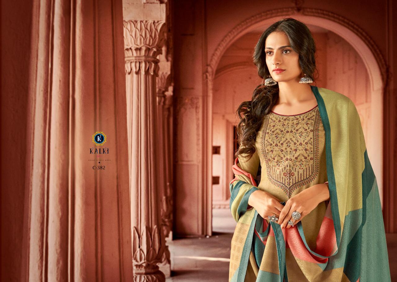 Kalki Hushna Pure Self Woven Pashmina Negative Print Designer Embroidered Party Wear Plazzo Suit Collection