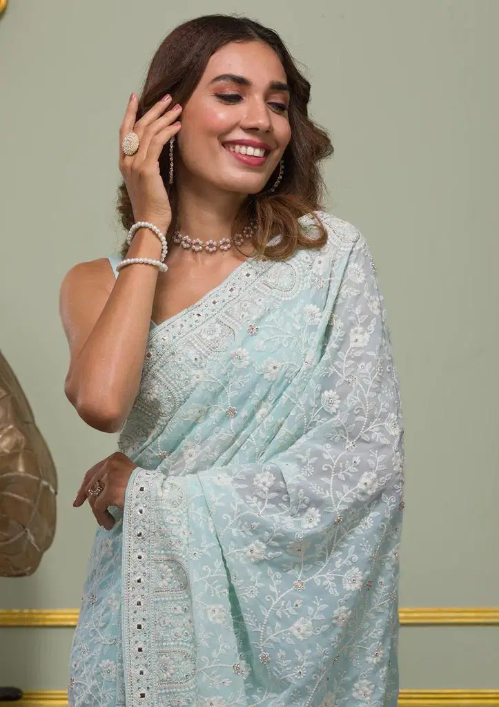 Vt 6022 Beautiful Georgette Embroidered Saree Wholesale Online