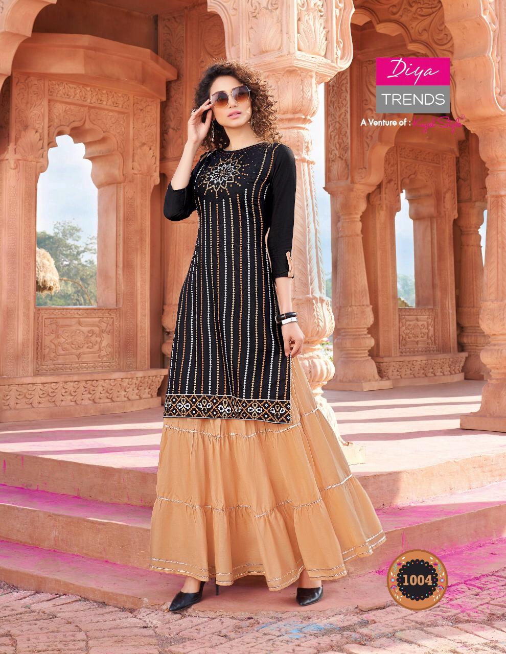 DIYA TRENDS LAUNCH NEW BANDHEJ VOL 1 BANDHANI PRINT DESIGNER EMBROIDERY KURTI WITH PLAZZO,PANT,SKIRT & SHARARA