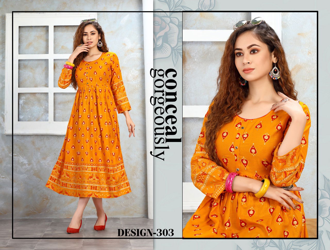 Trendy Nakshtra Ethnic Wear Rayon Printed Designer Anarkali Kurtis Collection
