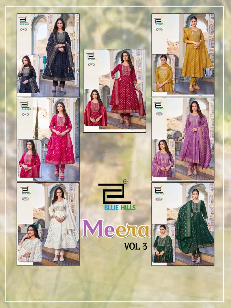 Meera Vol 3 By Blue Hills Rayon Anarkali Kurtis With Dupatta Wholesale Online
