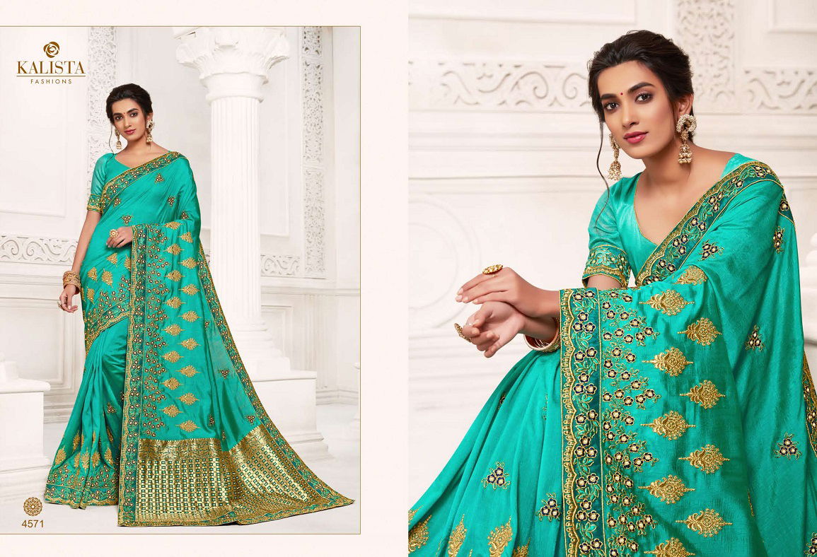Kalista Dulhan Latest Designer Festive Wear Embroidery Worked Vichitra Silk Sarees Collection
