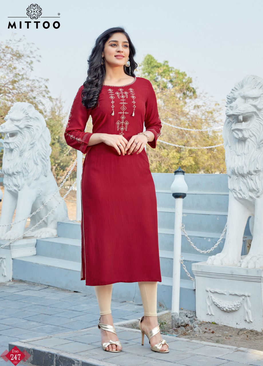 Mittoo Payal 16 heavy Rayon Latest Fancy Designer Ethnic Wear Handwork and Embroidery Work Long Kurti Collection
