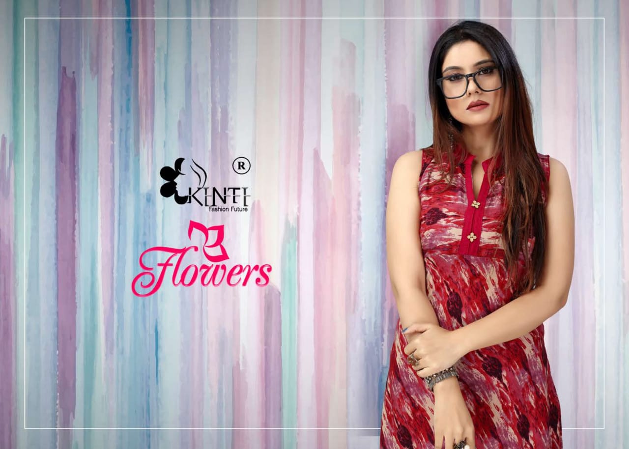 Kinti-Flowers Fancy Designer Regular Wear Heavy Rayon Printed Kurti collection