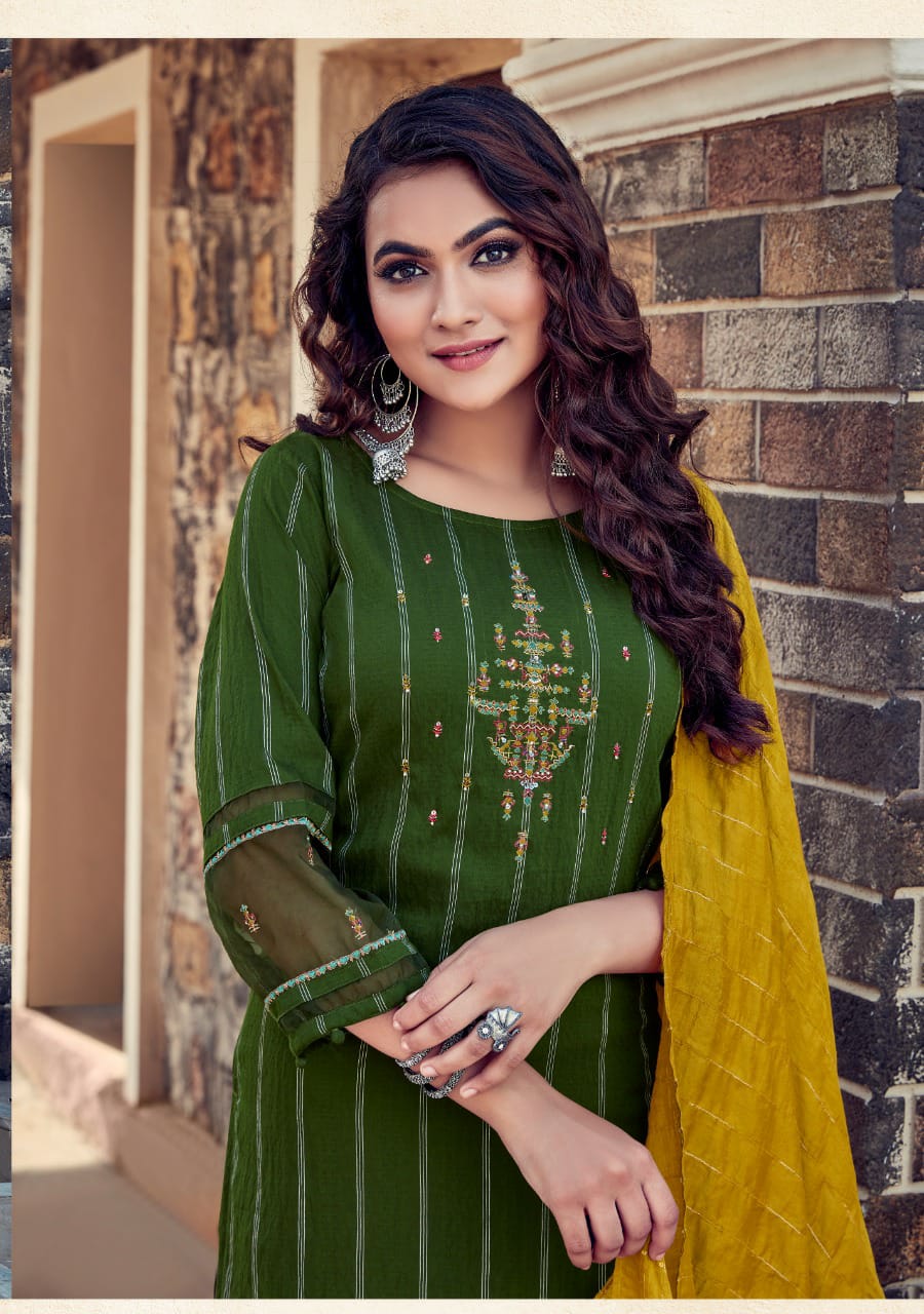 Koodee Saheli 11 Fancy Festive Wear Pure Nylon Viscose With Stripe Embroidered Ready Made Collection
