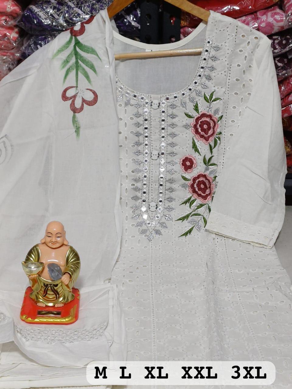 Virat Designer White Colour Cotton Kurti With Bottom Dupatta Catalog