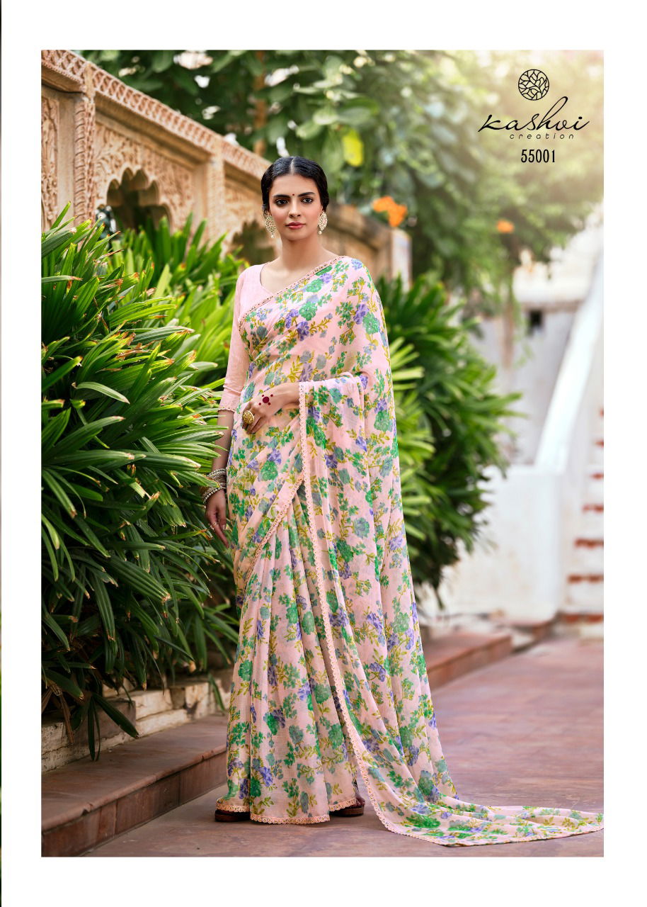 Kashvi Olivia Silk Chiffon Printed With Fancy Ethnic Wear Saree Collection
