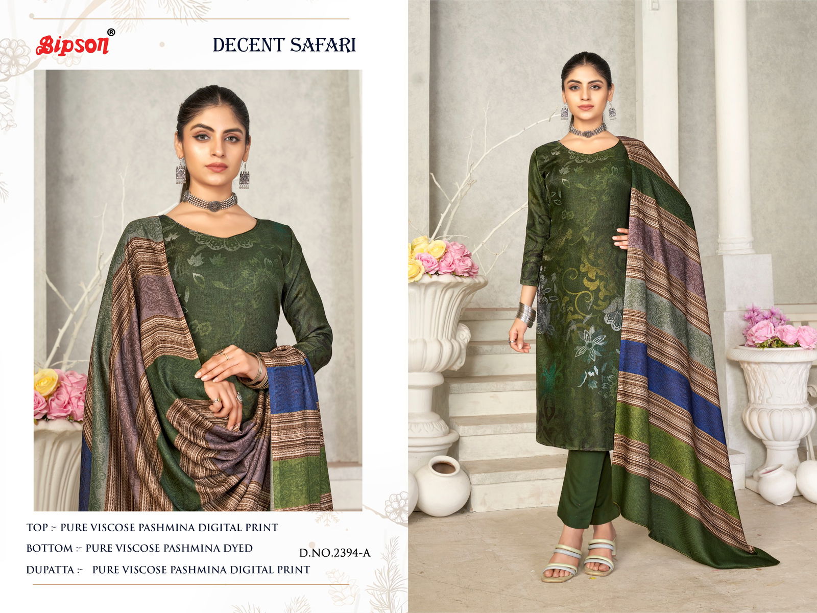 Bipson Decent Safari 2394 Printed Pashmina Dress Material Catalog
