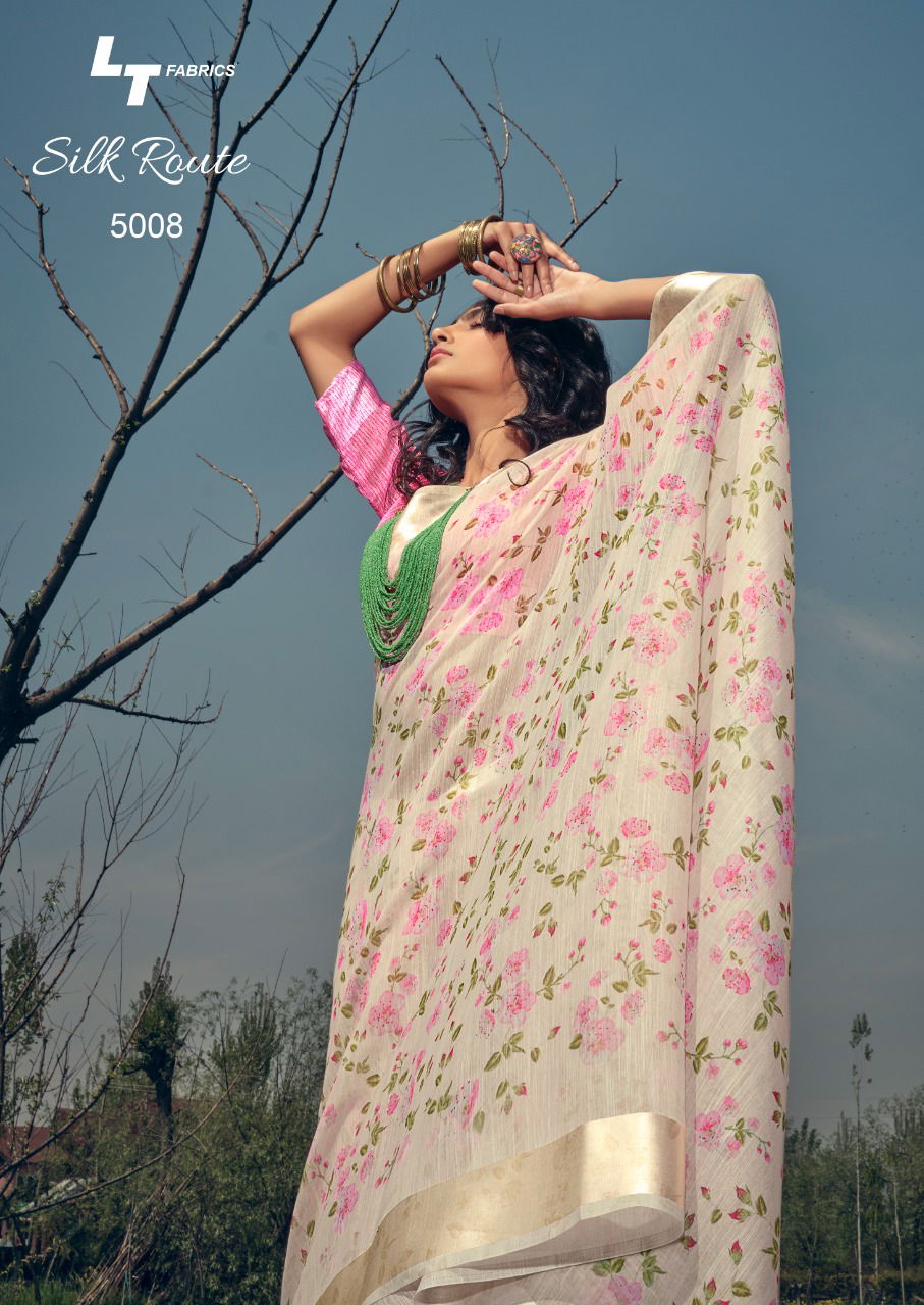 Lt Silk Route Latest Fancy Designer Linen Printed Casual Wear Saree Collection

